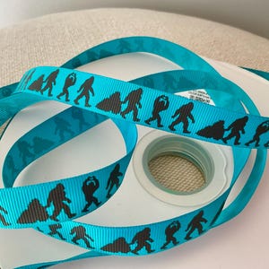 5/8” Sasquatch on Deep Turquoise Grosgrain Ribbon By The Yard
