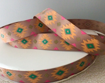 7/8” Southwest Design on Tan Grosgrain Ribbon