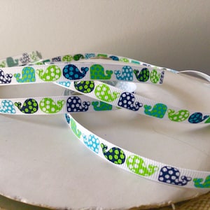 3/8&quot; Lime and Navy Whales Grosgrain Ribbon By The Yard