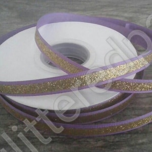 3/8&quot; Gold Glitter Stripe on Grape Grosgrain Ribbon