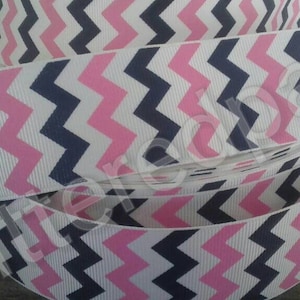 1.5&quot; Navy, Pink and White Chevron Grosgrain Ribbon