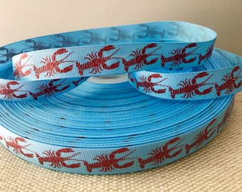 5/8" Lobsters on Light Blue Grosgrain Ribbon By The Yard