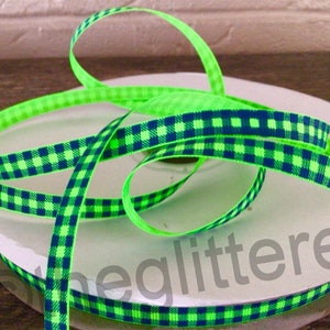 3/8” Acid Green and Navy Blue Buffalo Plaid Grosgrain Ribbon