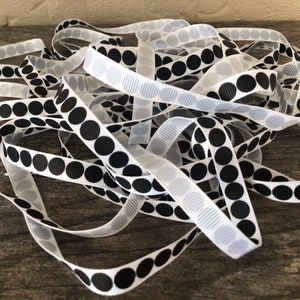 3/8” Big Black Dots on White Grosgrain Ribbon