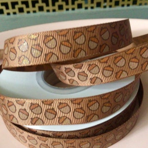5/8” Acorns on Light Brown Grosgrain Ribbon