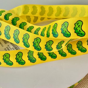 7/8” Pickles on Yellow Grosgrain Ribbon By The Yard