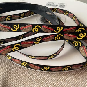 3/8” Hot Dogs on Black Grosgrain Ribbon By The Yard