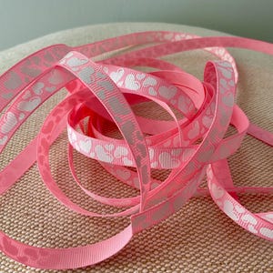 3/8&quot; Mini White Hearts on Light Pink Grosgrain Ribbon By The Yard