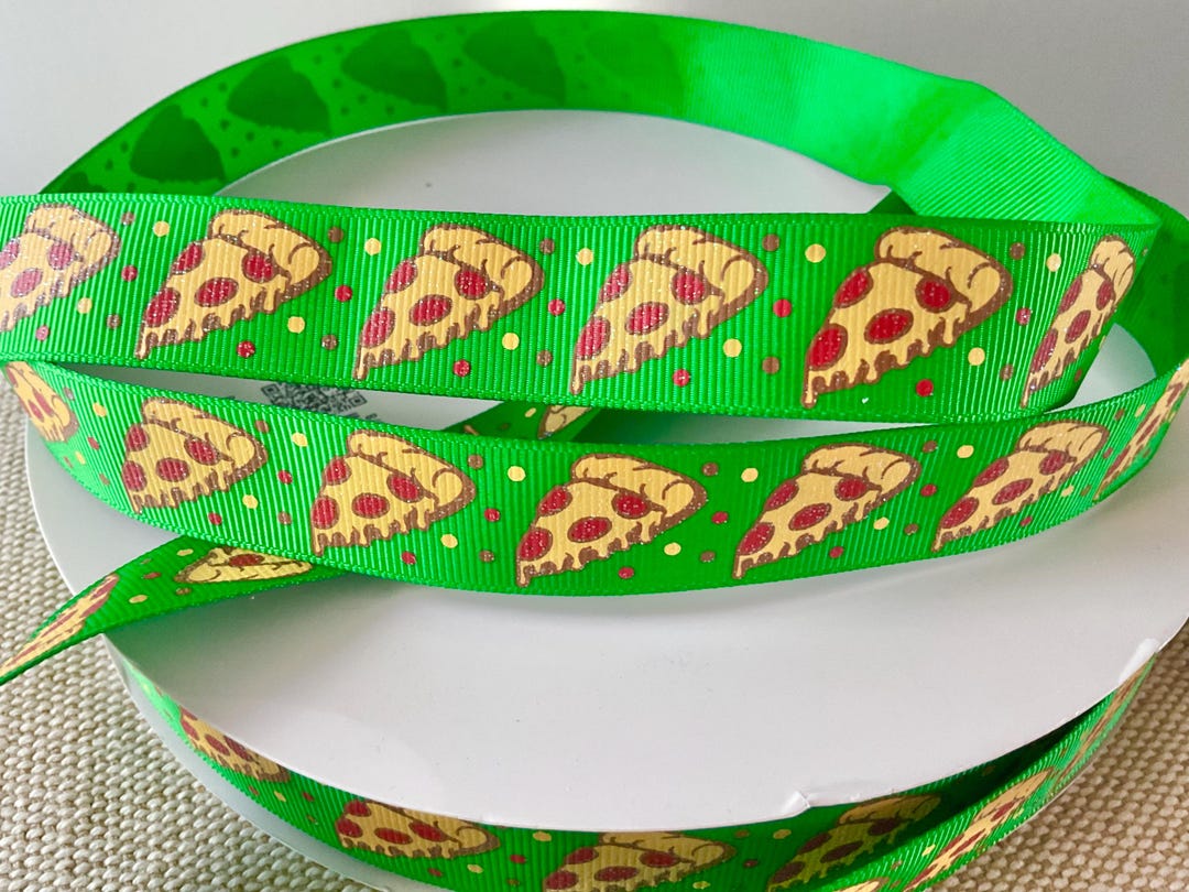 7/8” Pizza on Green Grosgrain Ribbon by the Yard - Etsy