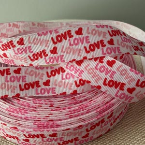 7/8” Valentine Pink and Red Love Grosgrain Ribbon By The Yard