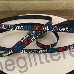 3/8” Happy Fourth of July on Black Grosgrain Ribbon