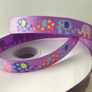 7/8” Elephants on Grape Grosgrain Ribbon