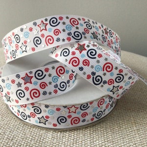 7/8” Patriotic Stars and Swirls Grosgrain Ribbon