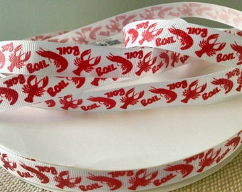 5/8” Crawfish on White Grosgrain Ribbon
