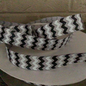 7/8&quot; Grey, Black and White Chevron Grosgrain Ribbon
