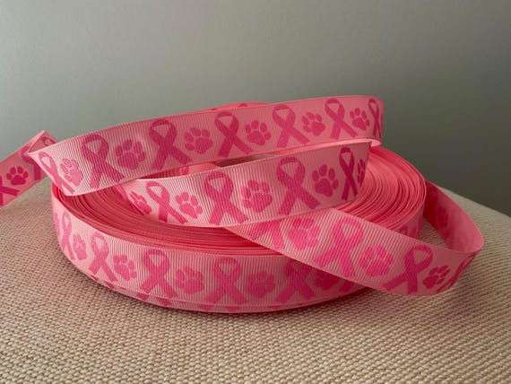 7/8 Inch Pink Paw Print Grosgrain Ribbon - Foil Printed Craft Ribbon Per Yard