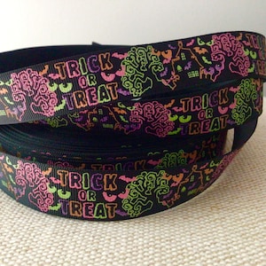 7/8” Halloween Neon Trick or Treat Grosgrain Ribbon