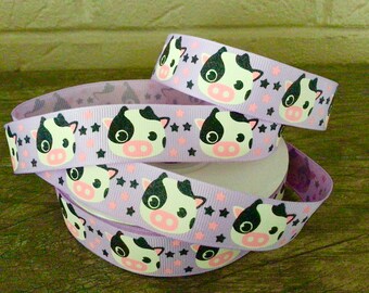 7/8” Cows on Lavender Grosgrain Ribbon