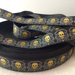 7/8” Halloween Skulls on Black Grosgrain Ribbon