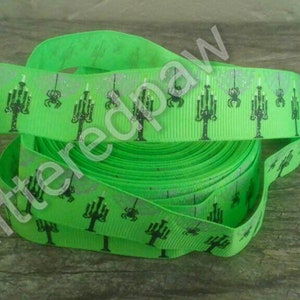 7/8&quot; Spooky Halloween Candelabras on Bright Lime Grosgrain Ribbon