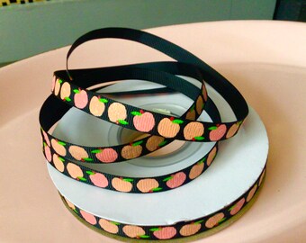 3/8” Peaches on Black Grosgrain Ribbon