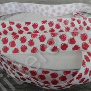 7/8&quot; Red Glitter Apples on White Grosgrain Ribbon