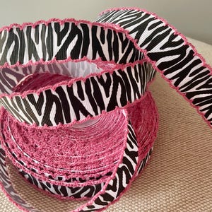 7/8”  Zebra Print with Pink Scalloped Edge Grosgrain Ribbon By The Yard