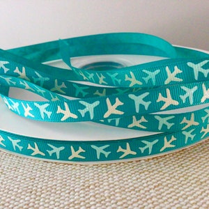 3/8” Airplanes on Jade Grosgrain Ribbon