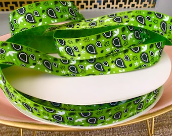 7/8” Bandana Print on Kiwi Grosgrain Ribbon