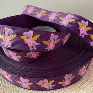 7/8” Dragons on Plum Grosgrain Ribbon By The Yard