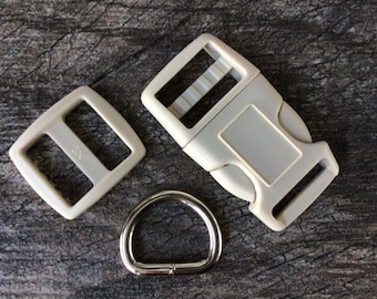 3/4” Sand Dog Collar Hardware- Buckle, Tri Glide Slide and Welded Metal D Ring