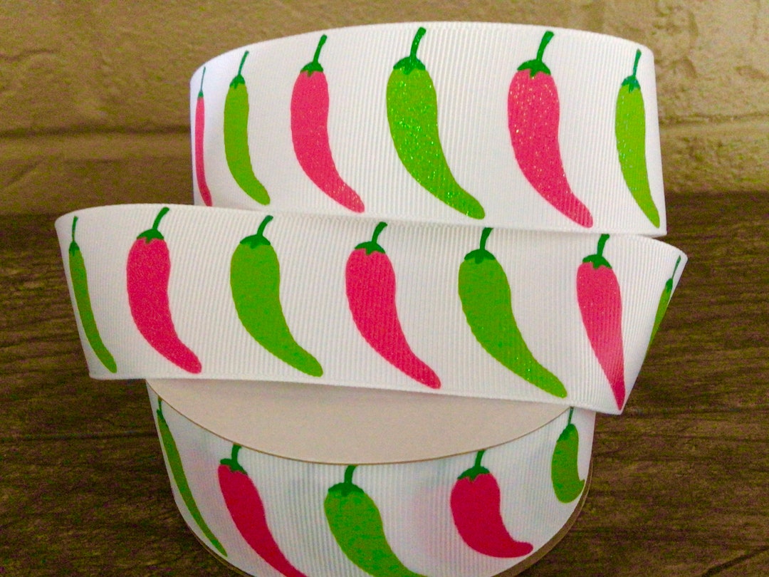 Pepper Ribbons 1.5” Chili Peppers on White Grosgrain Ribbon by the Yard - Etsy