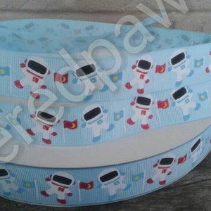 7/8&quot; Astronauts on Light Blue Grosgrain Ribbon