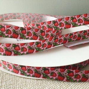 5/8” Strawberries on Pink Grosgrain Ribbon