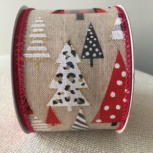 2 1/2” Christmas Plaid, Leopard and Polka Dot Trees Wired Ribbon Roll
