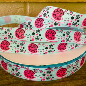 7/8” Snails on Light Blue Grosgrain Ribbon
