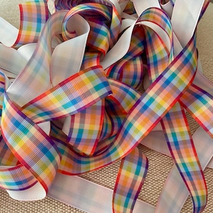 7/8&quot; Primary Colors  Plaid Grosgrain Ribbon By The Yard
