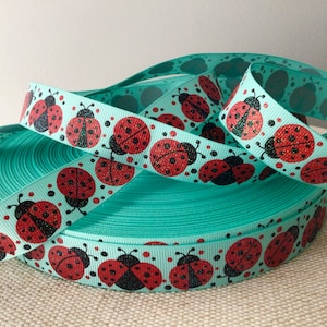 7/8" rode lieveheersbeestjes op Tropic grosgrain lint