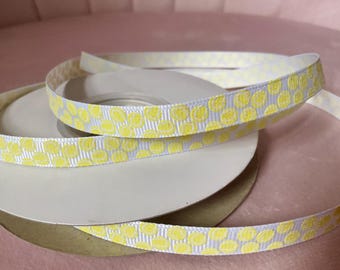 3/8” Tennis Balls on White Grosgrain Ribbon By The Yard