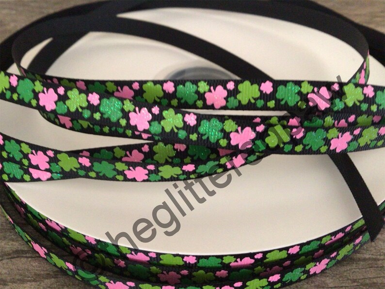 38\u201d Mini Shamrocks on Black Grosgrain Ribbon