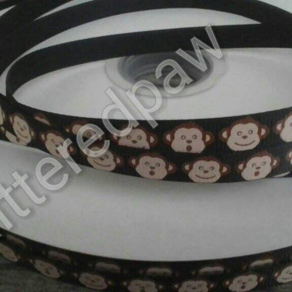 3/8" Boy Monkeys on Black Grosgrain Ribbon