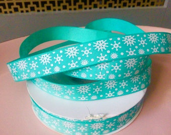 5/8  Snowflakes on Tropic Grosgrain Ribbon