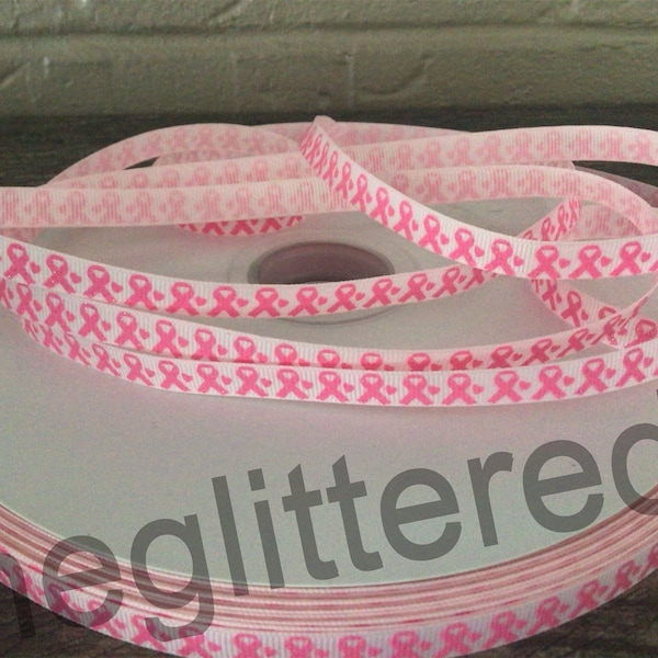 3/8” Breast Cancer Awareness Ribbon on Light Pink Grosgrain Ribbon