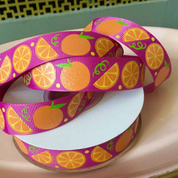 7/8” Oranges on Raspberry Grosgrain Ribbon