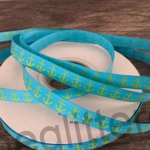 3/8” Lime Anchors on Aqua Grosgrain Ribbon