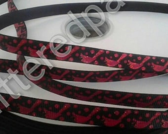 3/8" Red Cardinals on Black Grosgrain Ribbon