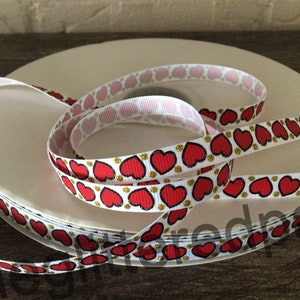 3/8” Valentine Hearts on White Grosgrain Ribbon