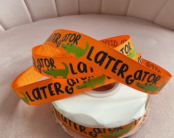 7/8” Later Gator on Orange Grosgrain Ribbon By The Yard
