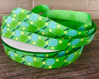 7/8” Tennis Rackets on Green Grosgrain Ribbon