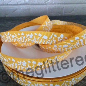 5/8” Wildflowers on Gold Grosgrain Ribbon